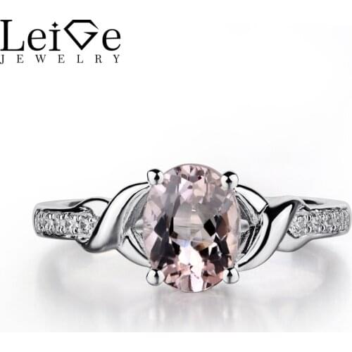Leige Jewelry Pink Morganite Rings for Women 925 Sterling Silver Oval Shaped Morganite Engagement Promise Ring Fine Jewelry