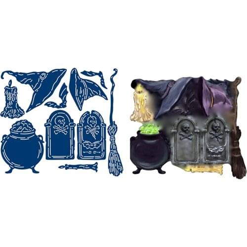 Halloween Embellishments Witch Hat Broom Bat Door Metal Cutting Dies Scrapbook Diary Decoration Embossing Template DIY 2021 New