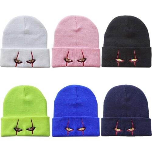 Unisex Winter Soft Outdoor Beanie Solid Color Knitted Hat Scary Eyes For Kids Casual Outside Halloween Hats