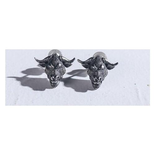 Domineering Bull Head Stud Earrings Vintage Antique Silver Color Punk Animal Earrings Motorcycle Party Biker Earrings Jewelry