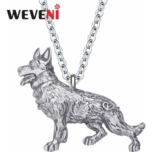 WEVENI Alloy Plated Antique Gold German Shepherd Dog Necklace Pendant Metal Jewelry For Women Girls Novelty Gifts Accessories