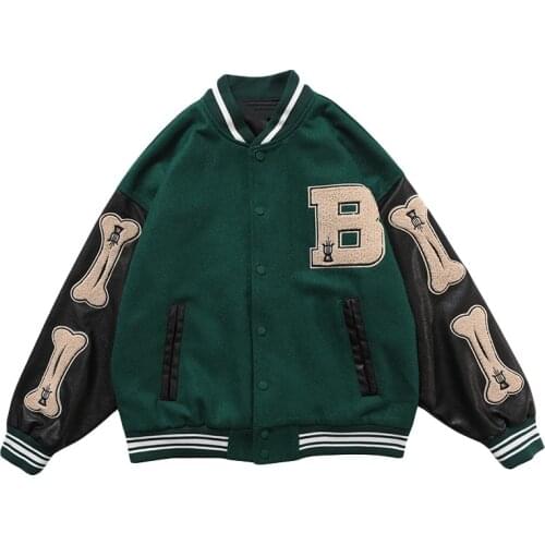 2021 Autumn Winter Brand Flocking Embroidery Baseball Uniform Jacket Women Male Coat Hip Hop Loose Pu Leather Stitching Jacket