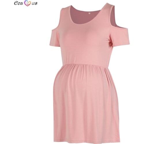 Womens Fitted Cold Shoulder Maternity Tops Short Sleeve Round Neck Shirt Pregnancy Tops Tunic T-Shirt Soft Summer Pink Tee