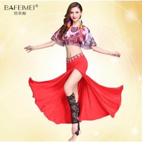Lady Belly Dance Dress Bellydance Suit 2pcs Samba Dancing Costume Rumba Dancing Suit Bat Sleeve Coat Dance Training Dress D-0071