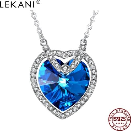 LEKANI 925 Sterling Silver Women Pendant Necklaces Austria Crystal Heart-Shaped High-End Atmosphere Luxury Necklace Fine Jewelry