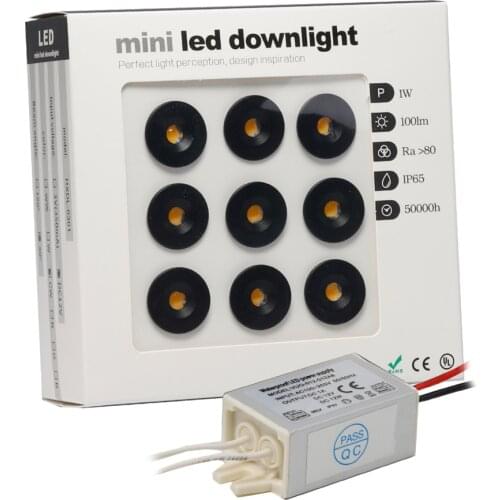 1W IP65 Mini LED Spot Light Ceiling Spotlight DC12V Cabinet Lamp Bedroom Lighting 9PCS Downlight with AC100-265V Transformer
