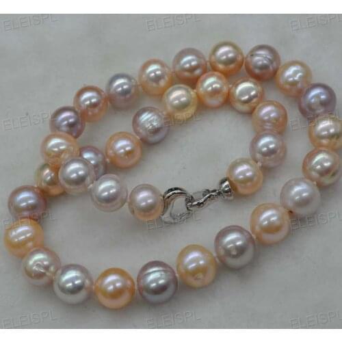 12mm round natural multicolors freshwater pearl necklace Q30292