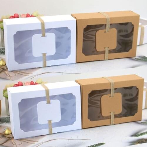 12pcs Kraft Paper Candy Box Favor Gift Box With Clear Window Cookies Cake Package Boxes Christmas Wedding Home Party Decoration