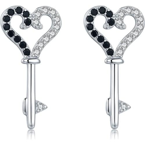 2021 New Black Awn Romantic 925 Sterling Silver Jewelry Natural Party key Stud Earrings for Women Bijoux T222