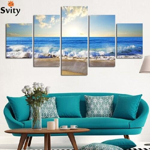 5 Pieces Hot Frameless Beach Seascape Modern Wall Painting Home Decorative Art Picture Paint On Canvas Prints Pictures