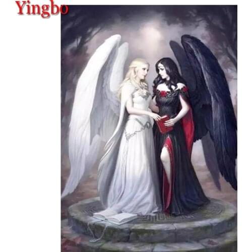 5D DIY full square diamond painting Black and White Angel mosaic diamond rhinestone embroidery cross stitch full display