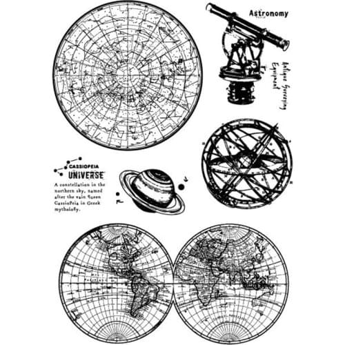 Astronomy Stamps Clear Silicone Rubber Background Stamps Globe Map Antique Universe Stamps