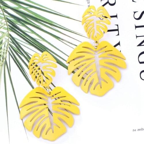 Large Banana Leaf Dangle Earrings 2018 New Fashion Hollow Metal pendientes 6 Colors Big Statement Drop Earrings Charm Jewelry