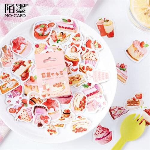 45pcs/Box Strawberry Cake Diary Stationery Paper Stickers DIY Decor Notebook Planner And Journal Paper Sticker Crafts Label