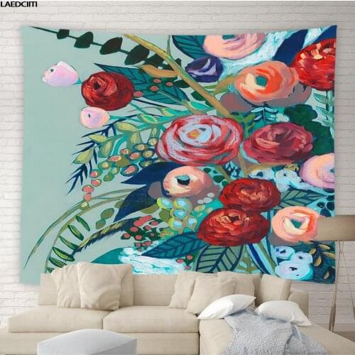 Rose Flower Tapestry Colorful Floral Plant European Oil Painting Background Wall Hanging Cloth Living Room Bedroom Home Decor