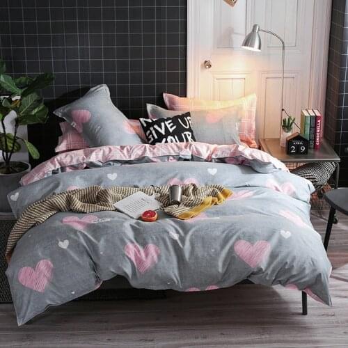 Solid Hearts Drawing Bedding Set Queen Double Single Size Duvet Cover Bed Sheet Pillow Case Bed Linen Set
