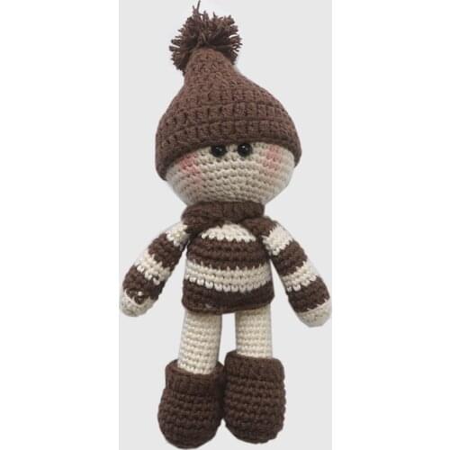 100% Cotton Amigurumi Brown Doll For Girls Is Knitted Entirely By Hand And From Organic Ropes