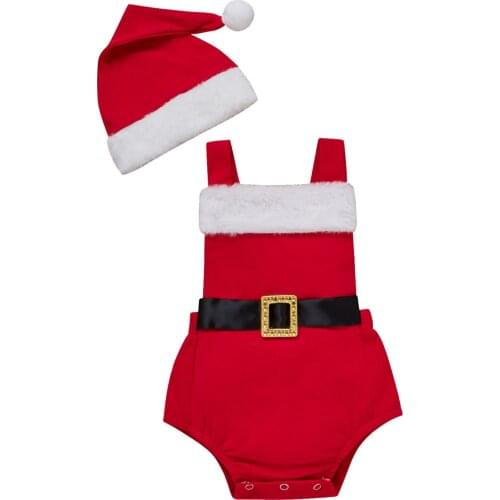 Citgeett Summer Christmas Infant Baby Girl Boy Clothing Sleeveless Santa Claus Backless Bodysuit+Hat Outfits Xmas Clothes