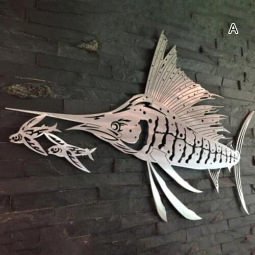Metal Marine Fish Wall Decoration Wrought Iron Indoor Crafts Ornament for Home Living Room Bedroom C1