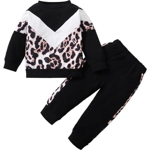 1-5Y Girls Fashion Clothing Set Children Kids Baby Girls Leopard Patchwork Tops+Elastic Waist Long Pants Casual Clothes Outfits