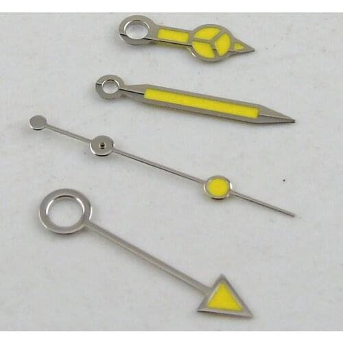 A set stainless steel edge luminous watch hand with yellow GMT Pointer Fit For Mingzhu Automatic Movement Mens Watch H27A