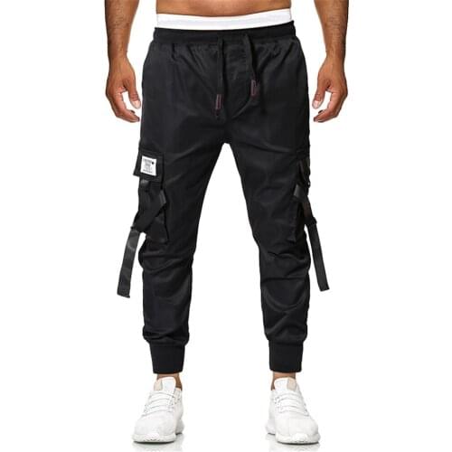 New European And American Pants pockets cotton pants with strap casual men clothing 2020 men streetwear mens joggers Trouser