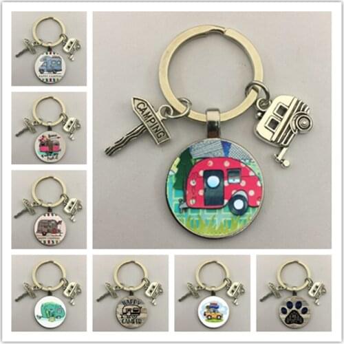 New Cute Camper Wagon Keychain, I Love Camping Keychain, Trailer Signpost Keychain, Vacation Travel Memorial Gift