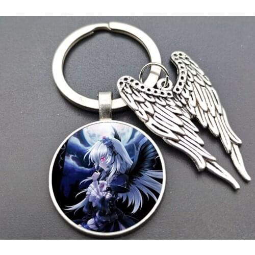 The new angel and devil girl cartoon alloy keychain is a gift for Manmi