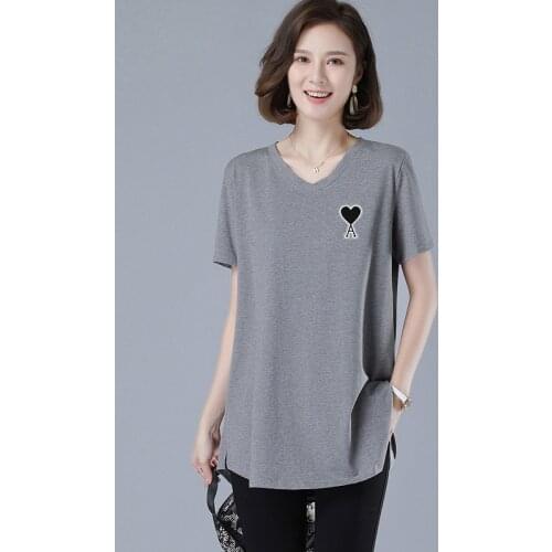 New Summer T-shirt Women 2021 Casual Simple Little Spades Love Pattern Print Short Sleeve Loose Cotton T-shirt Basics Tee Tops