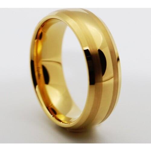 8mm Gold Color Rings for Men Solid Tungsten Carbide Wedding Band Women Classic Engagement Promised Rings