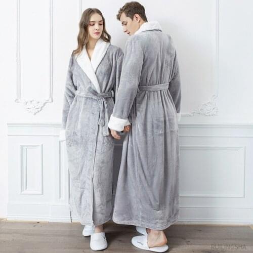 Couple Autumn And Winter Warm Flannel Nightgown Thick And Long Sexy Coral Velvet Bathrobe Nightgown