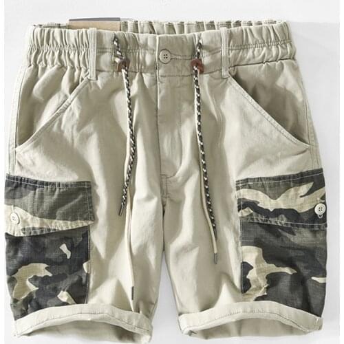 T110 Men Cargo Shorts Fashion Sport Military Camouflage Multi-Pocket Drawstring Zipper Button Cotton Casual Five-Point Pants