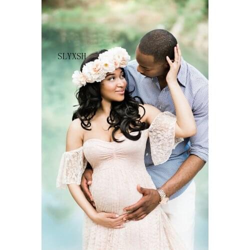 SLYXSH Maternity Dresses Maternity Photography Props Plus Size Sexy Lace Fancy Pregnancy Dresses Photography White Gown Dress