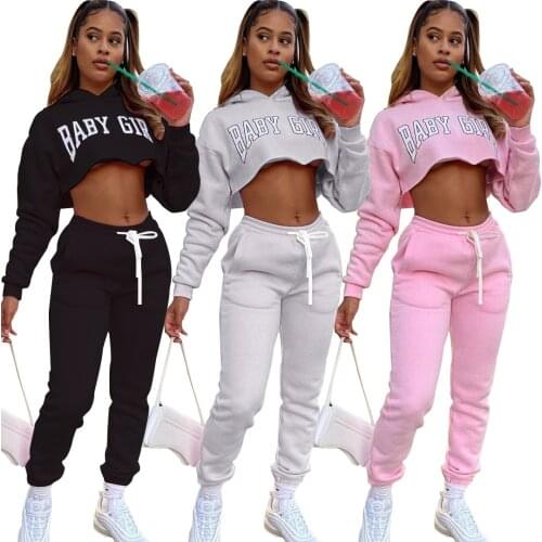 Baby Girl Printed Tracksuit 2 Piece Set For Womens Casual Winter Cotton Hoodies Hooded Sweatshirt Lacing Sweatpant Jogger Set