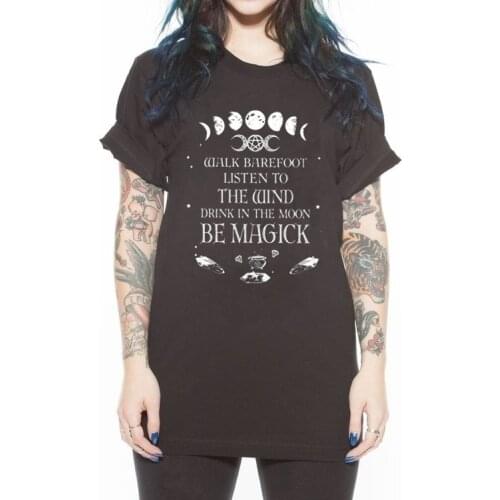 Sunfiz YF Women Quote Walk Barefoot,listen to the Mind, Drink in the Moon, Be Magick Moon Fashion T Shirt