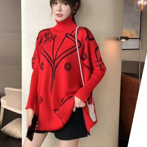 SuperAen Autumn Winter 2020 New Full Medium and Long Turtleneck Cape Sweater Womens Bat Coat