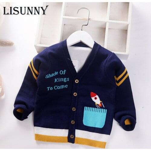 Baby Boys Sweater Cardigan Coat 2021 Autumn Winter Children Sweaters Kids Knit Clothes Letter Cartoon V-Neck Toddler Sweaters
