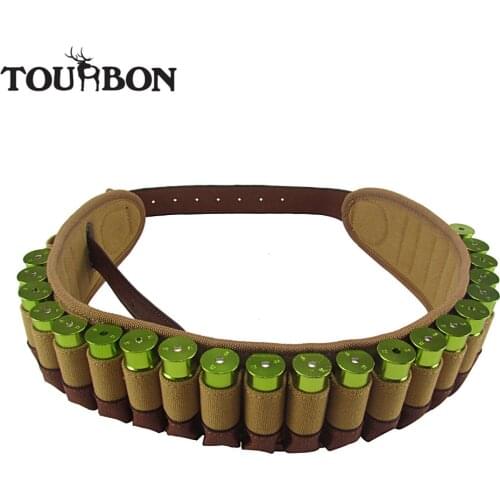 Tourbon Hunting Bandolier Shotgun 12 Gauge Bullet Cartridges Ammo Belt Canvas Genuine Leather Ammunition Holder for Shooting
