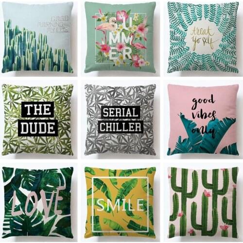 Tropical Plants Cactus Leaf Green Leaves Cushion Covers Cushion Cover Decorative Cotton Linen Pillow Case