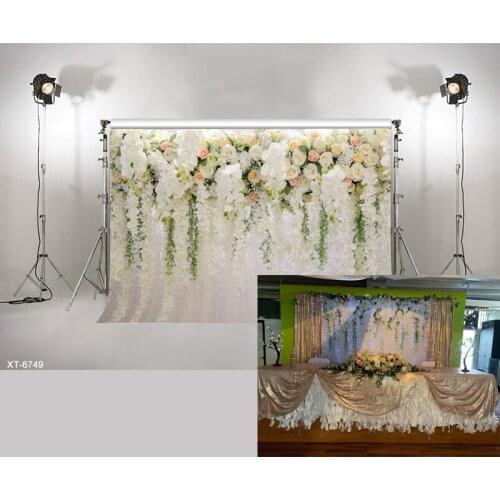 Vinyl 3D Blooming White Flowers Wall Backdrops Curtain For Bridal Shower Wedding Background Photo Props Floral Wedding Backdrops
