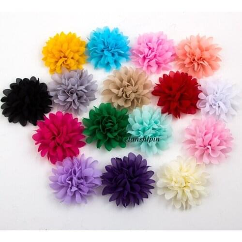 120pcs/lot 4" 16colors Hair Clips Big Fluffy Chiffon Flower For Children Hair Accessories Fabric Flowers For Baby Headbands DIY