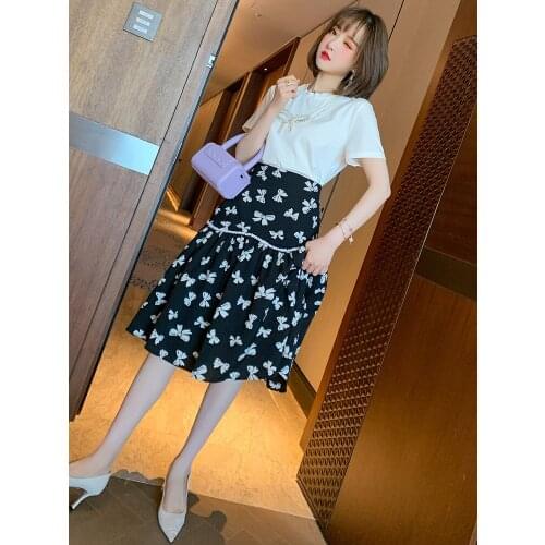 Bowknot is jacquard nail bead skirt of tall waist A - Line pendulum female new summer