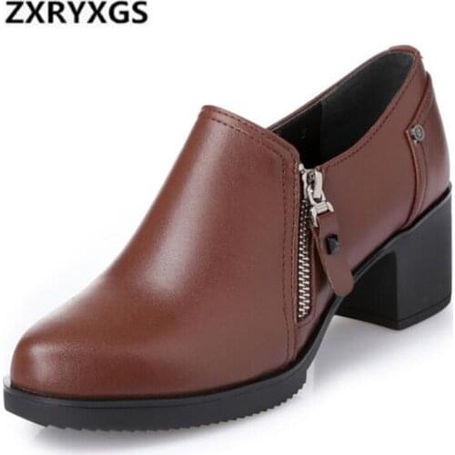 2020 Spring Newest Fashion Genuine Leather Shoes Women Boots Wild Comfort Women High Heel Shoes Non-slip Breathable Women Pumps