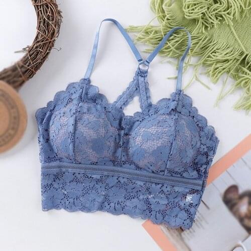 Womens Sexy Y-line Straps Everydaywear Lace Bra Solid Color Korean Comfortable Strap Cotton Pad Underwear Feme 2021