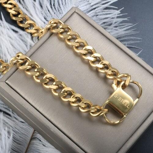 ZMFashion Punk Square Buckle Pendant Chain Thick Titanium Steel Exaggerated Necklace Ladies Men Straps Stainless Steel Jewelry