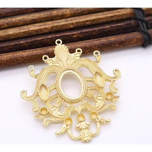 10pcs Brass Casted Filigree Flower Loops Connectors Charms 10x14mm Open Back Cameo Cabochon Base Quality DIY Jewelry Accessories