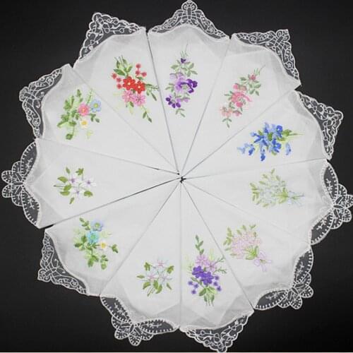 10Pcs/lot Embroidered handkerchief cotton white cotton embroidery lace single side edge handkerchief cotton handkerchief fabric