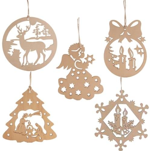 10pcs Unfinished Wood Ornaments DIY Wooden Ornaments Christmas Crafts Kit for Crafts and Christmas Holiday Hanging Decorations
