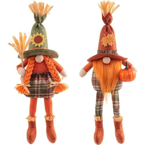 2PC Harvest Festival Maple Leaf Scarecrow Long-Legged Dwarf Doll Ornaments Gnome Spring Flowers Elf Home Farmhouse Decoration