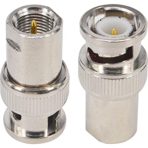 2 Pieces Nickel Plated FME Male to BNC Male Straight Connector RF Coax Adapter